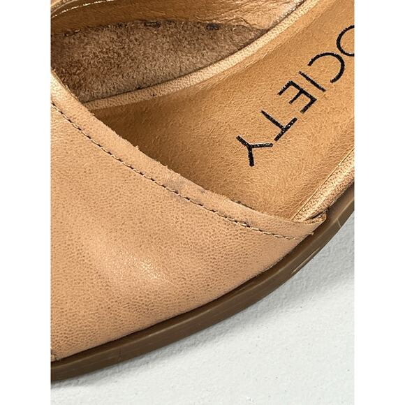 Sole Society Sefia Leather Shoes Womens 7.5 Beige Stack Heel Slip On Open Toe - Picture 4 of 11